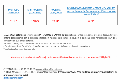 INTERCLUBS du JUDO CLUB DE SELONGEY | 10 Déc. 2022